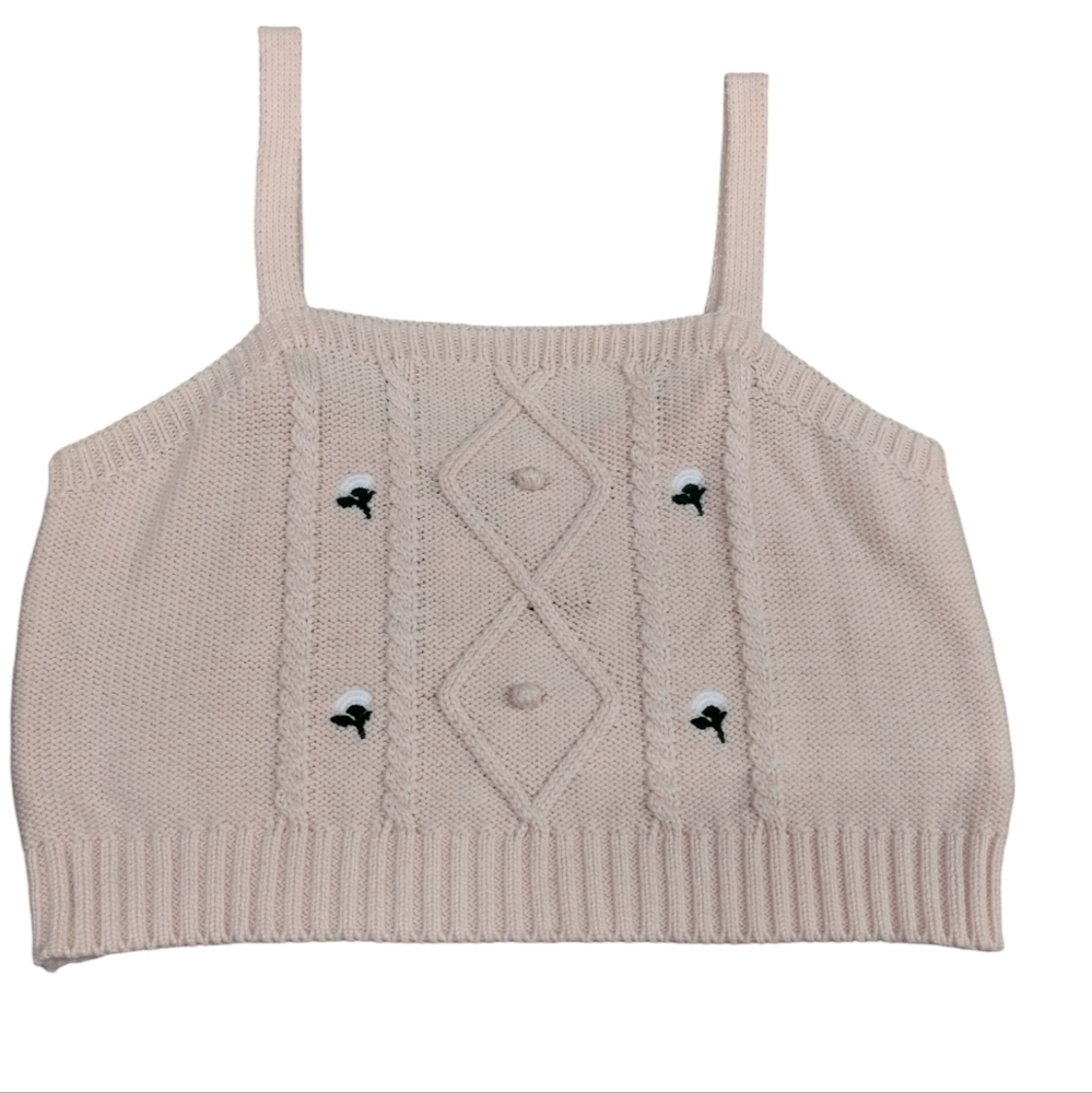 Coquette Girl Pink Knit Crop Sweater Delicate Dainty Sweet Romantic Women's M